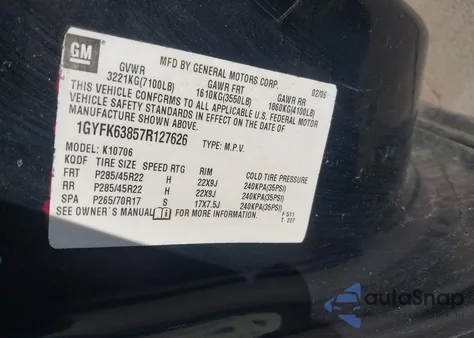 2007 Cadillac Escalade Standard z USA, uszkodzony, nr VIN 1GYFK63857R127626